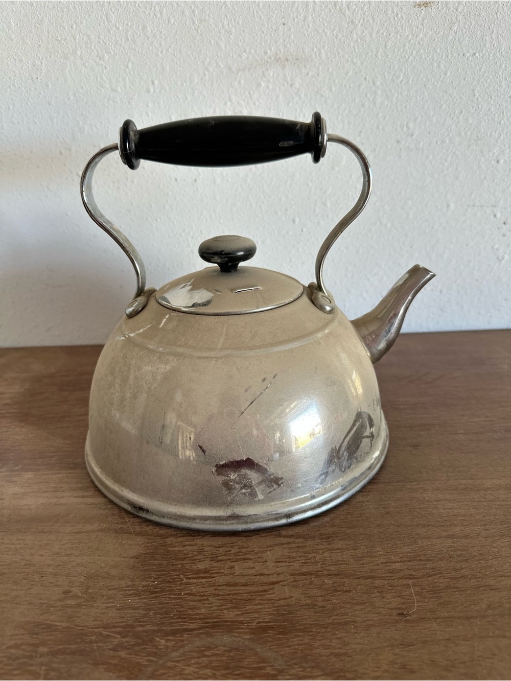 Classic Silver Steel/Metal Tea Kettle with Black Handle